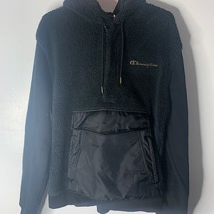 Champion Fur Hoodie black and Shiny Gold logo